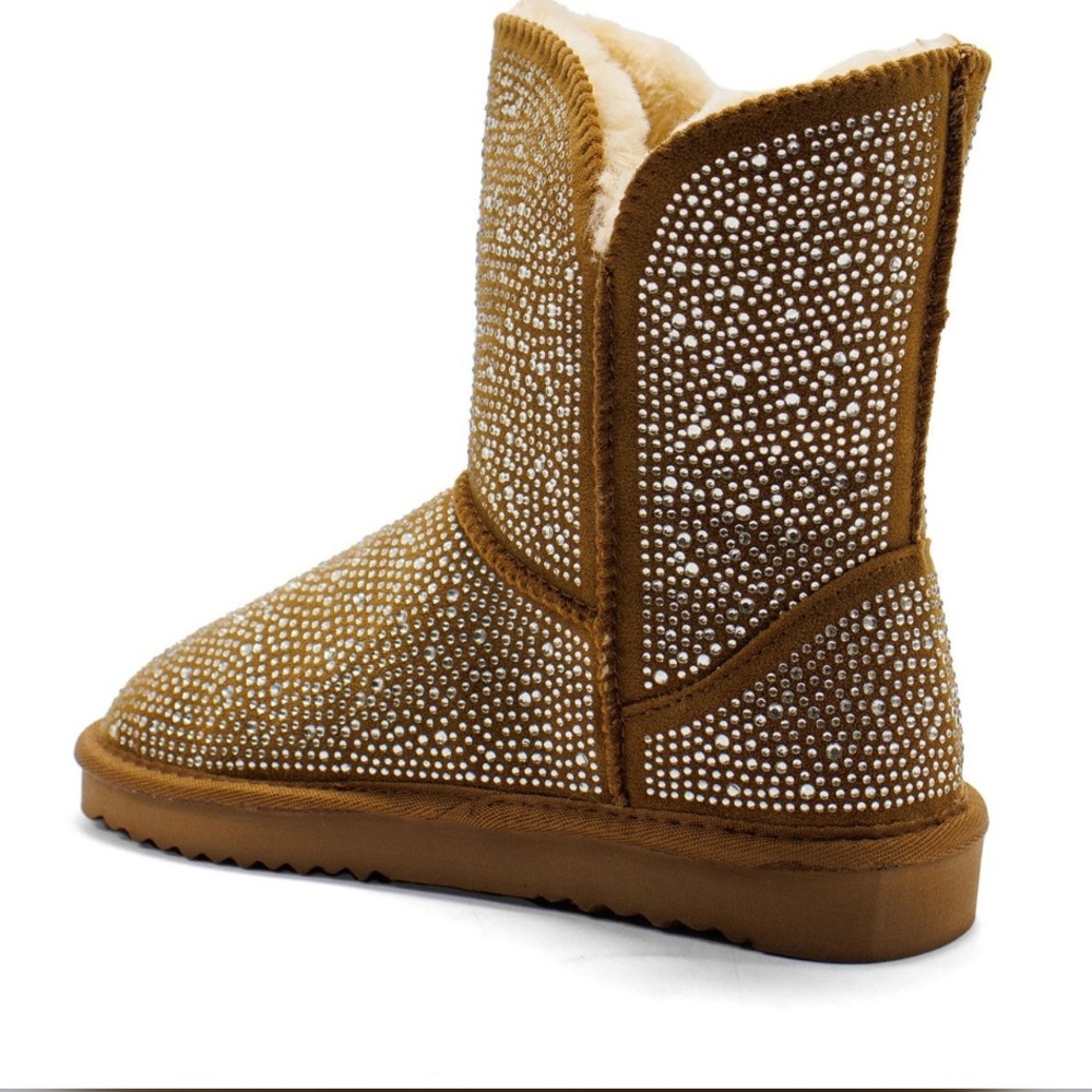 Women's Tan Sheepskin Boots with Rhinestones
